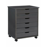 Linon Home Decor Products Casimer 6-Drawer Wide Rolling Home Office Storage Cart, Grey