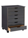 Linon Home Decor Products Casimer 6-Drawer Wide Rolling Home Office Storage Cart, Grey