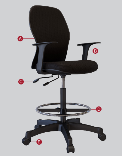 Nightingale 6600 Series Mid-Back Drafting Stool, Black