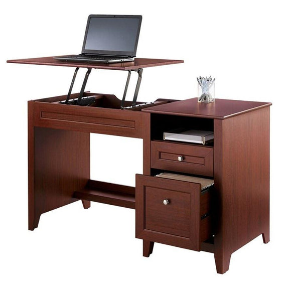 (Scratch & Dent) Realspace Premium Modern Manual Height-Adjustable Desk, Cherry