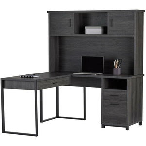 (Scratch & Dent) Realspace Outlet DeJori 59"W L-Shaped Desk With Hutch, Charcoal