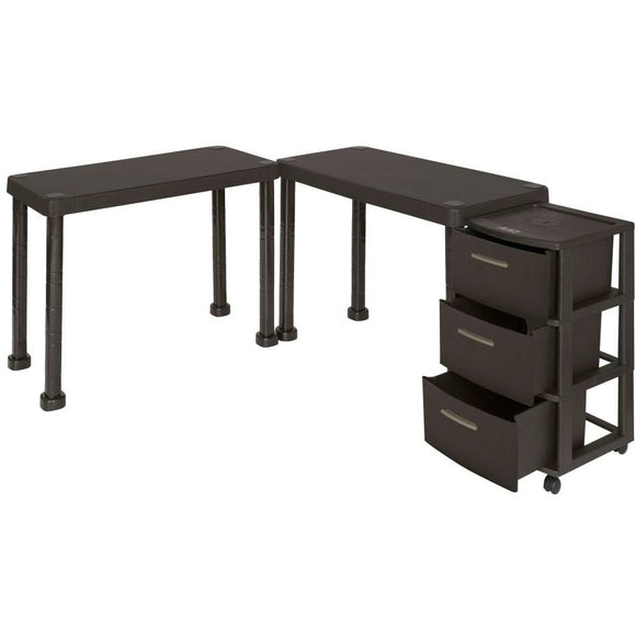 Inval Multi-Desk Set With Rolling Storage Cart, Espresso