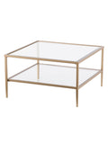 Southern Enterprises Keller Square Metal/Glass Open-Shelf 32" Cocktail Table, Rectangular, Clear/Gold