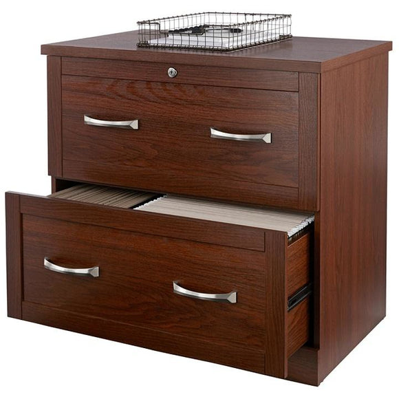 Realspace Premium Letter-/Legal-Size Lateral File Cabinet, 2-Drawer, Brick Cherry