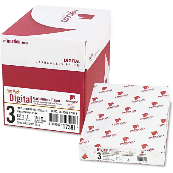 Nekoosa Digital Carbonless Paper, Straight, 8-1/2 X 11, White/Canary/Pink, 2500/Carton