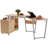 (Scratch and Dent) Realspace Brent Dog-Leg Desk, Oak
