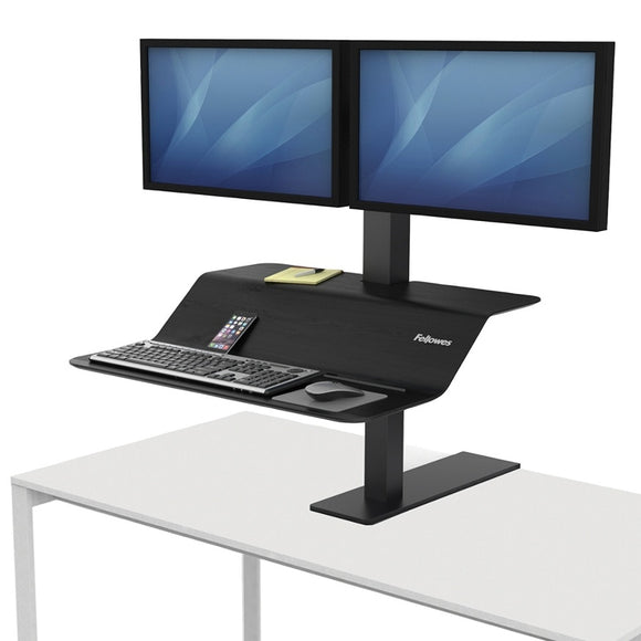 (Scratch & Dent) Fellowes Outlet Lotus VE Steel Sit-Stand Workstation, Dual, Black