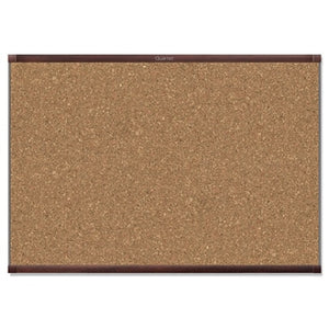 (Scratch & Dent) Quartet 2 Magnetic Cork Bulletin Board, 36" x 24", Mahogany Finish Aluminum Frame