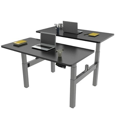 Loctek Height-Adjustable Dual Bench Desk, Black/Silver