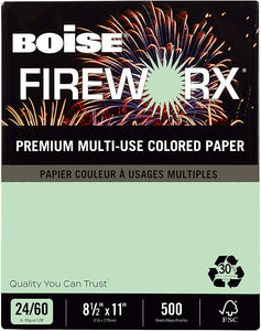 (Open Ream) Boise FIREWORX Multipurpose Paper, 24 lbs, 8.5" x 11", Popper-Mint Green (Case or Ream)
