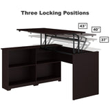 Bush Furniture Cabot 3 Position Sit to Stand Corner Bookshelf Desk, 52"W, Espresso Oak