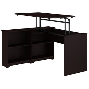 Bush Furniture Cabot 3 Position Sit to Stand Corner Bookshelf Desk, 52"W, Espresso Oak