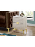 Monarch Specialties Retro 2-Drawer Accent Table, Rectangular, Beige Marble/Gold