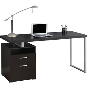 Monarch Specialties Contemporary Computer Desk With 2-Drawers And Open Shelf, Cappuccino/Silver