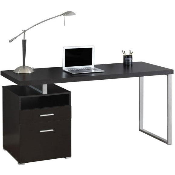 Monarch Specialties Contemporary Computer Desk With 2-Drawers And Open Shelf, Cappuccino/Silver
