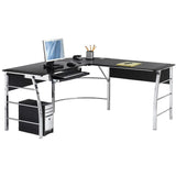 Realspace Outlet Mezza L-Shaped Glass Computer Desk, Black/Chrome