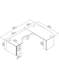 BBF Components 72"W Bow-Front L-Shaped Desk, 72"W Left Handed Return, 3-Drawer Mobile File Cabinet, Natural Cherry