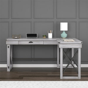 (Scratch & Dent) Ameriwood Home Wildwood L-Shaped Desk With Lift Top, Distressed Whitewash