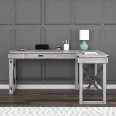 (Scratch & Dent) Ameriwood Home Wildwood L-Shaped Desk With Lift Top, Distressed Whitewash