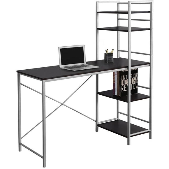 (Scratch & Dent) Monarch Specialties Outlet Metal Computer Desk With Bookcase, Cappuccino/Silver