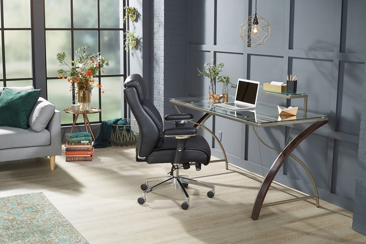 Realspace Outlet Axley Glass Computer Desk, Cherry/Silver – Office ...