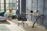 Realspace Outlet Axley Glass Computer Desk, Cherry/Silver
