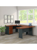 Bush Business Furniture Office Advantage U Shaped Corner Desk With Mobile File Cabinet, Hansen Cherry/Galaxy, Standard Delivery