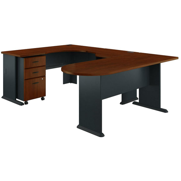 Bush Business Furniture Office Advantage U Shaped Corner Desk With Mobile File Cabinet, Hansen Cherry/Galaxy, Standard Delivery