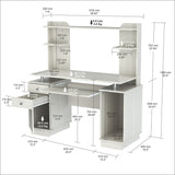 Inval Outlet Computer Work Center With Hutch, 53 3/10"H x 49 4/5"W x 18 1/2"D, Laricina White