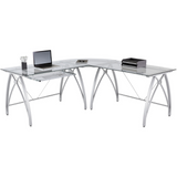 Realspace Vista L-Shaped Glass Computer Desk, Silver