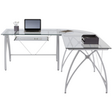 Realspace Vista L-Shaped Glass Computer Desk, Silver