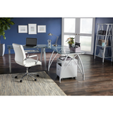 (Scratch & Dent) Realspace Vista L-Shaped Glass Computer Desk, Silver