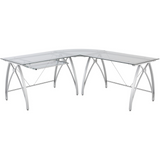 Realspace Vista L-Shaped Glass Computer Desk, Silver