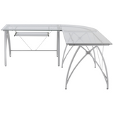 Realspace Vista L-Shaped Glass Computer Desk, Silver