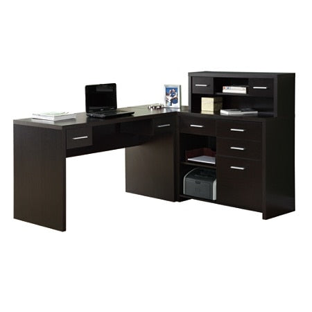 Monarch L-Shaped Computer Desk With Hutch, Cappuccino