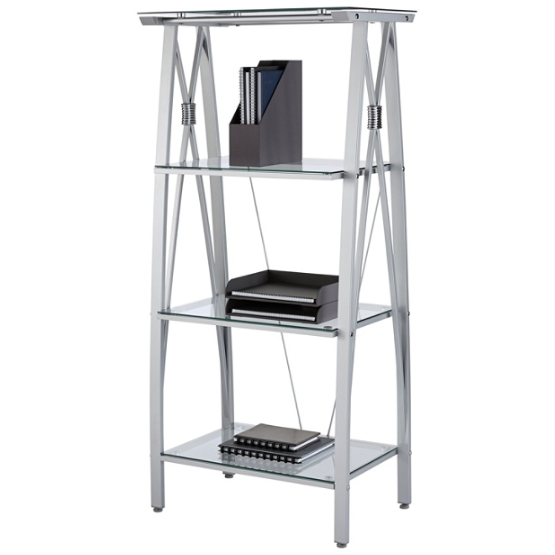 (Scratch & Dent) Realspace Vista 4-Shelf Glass Bookcase, Clear/Silver