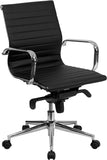 Mid-Back Ribbed LeatherSoft Swivel Conference Office Chair with Knee-Tilt Control and Arms