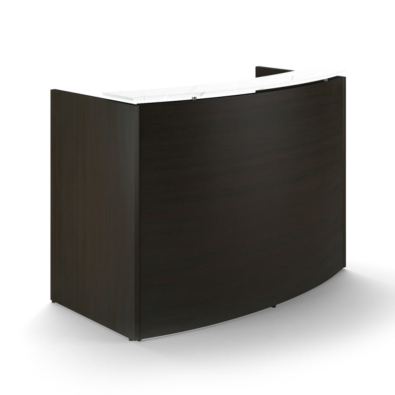 Chiarezza Curved Reception Desk with White Glass Counter Top