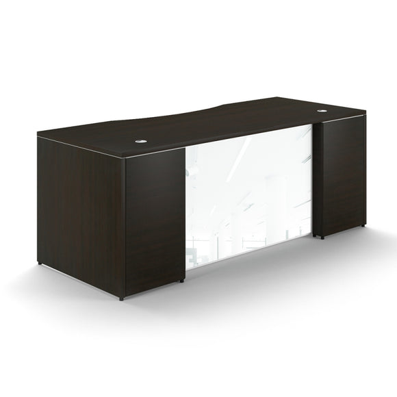 Chiarezza Rectangular Desk Shell with White Glass Modesty Panel