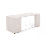 Chiarezza Rectangular Desk Shell with White Glass Modesty Panel