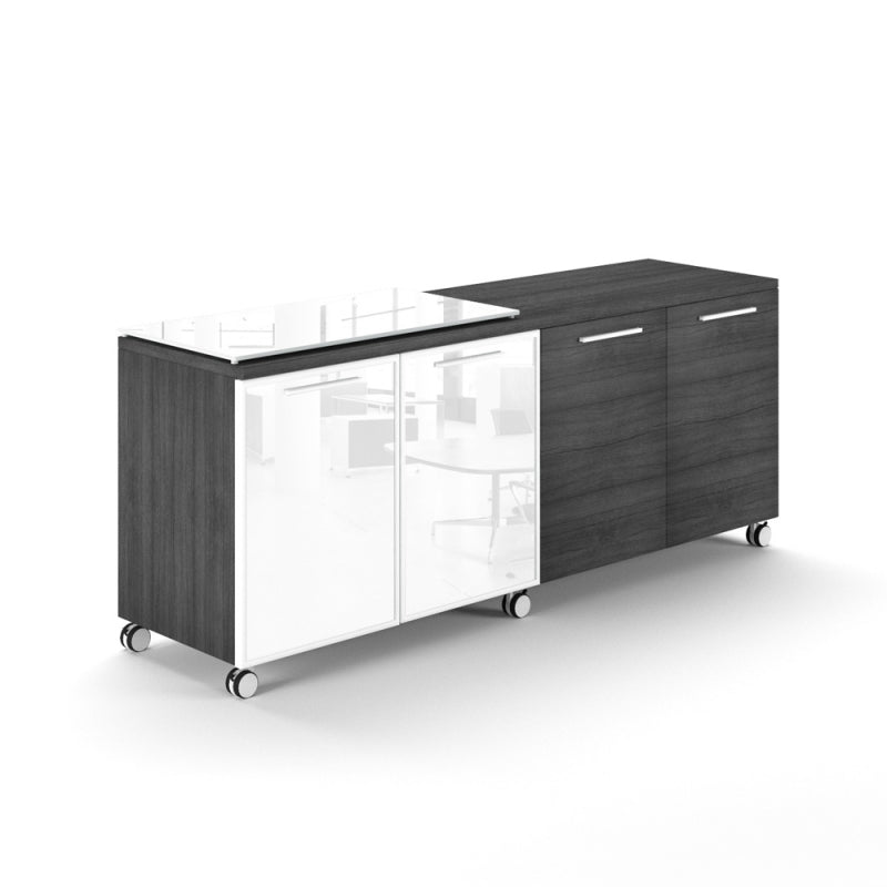 Chiarezza 4 Door Mobile Credenza Semi Glass Floated-Top