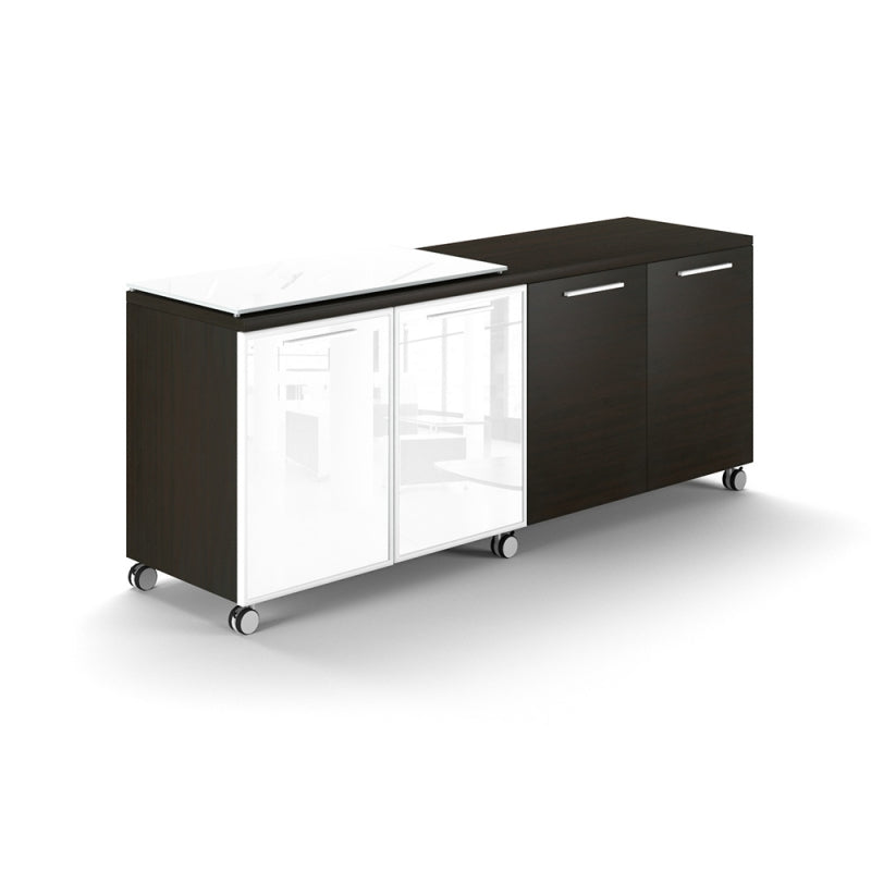 Chiarezza 4 Door Mobile Credenza Semi Glass Floated-Top