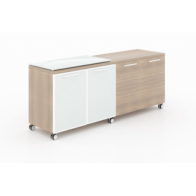 Chiarezza 4 Door Mobile Credenza Semi Glass Floated-Top