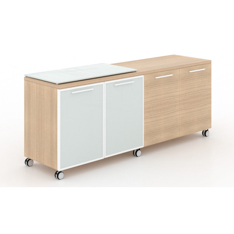 Chiarezza 4 Door Mobile Credenza Semi Glass Floated-Top