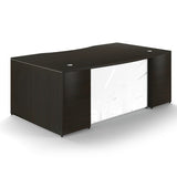 Chiarezza Bow Front Desk Shell w/ White Glass Modesty Panel