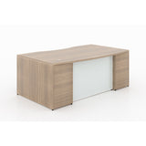 Chiarezza Bow Front Desk Shell w/ White Glass Modesty Panel