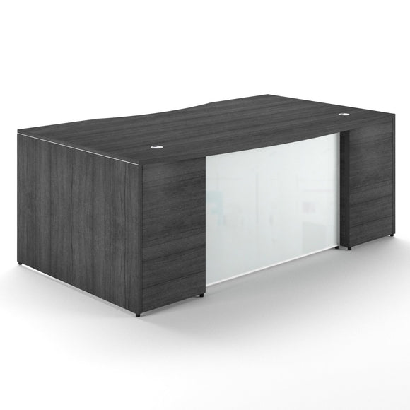 Chiarezza Bow Front Desk Shell w/ White Glass Modesty Panel