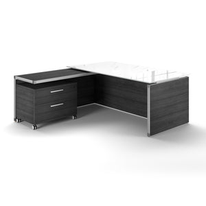 Chiarezza Executive Split Level L-Shaped Desk with White Glass Top
