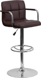 Contemporary Quilted Vinyl Adjustable Height Barstool
