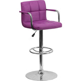 Contemporary Quilted Vinyl Adjustable Height Barstool